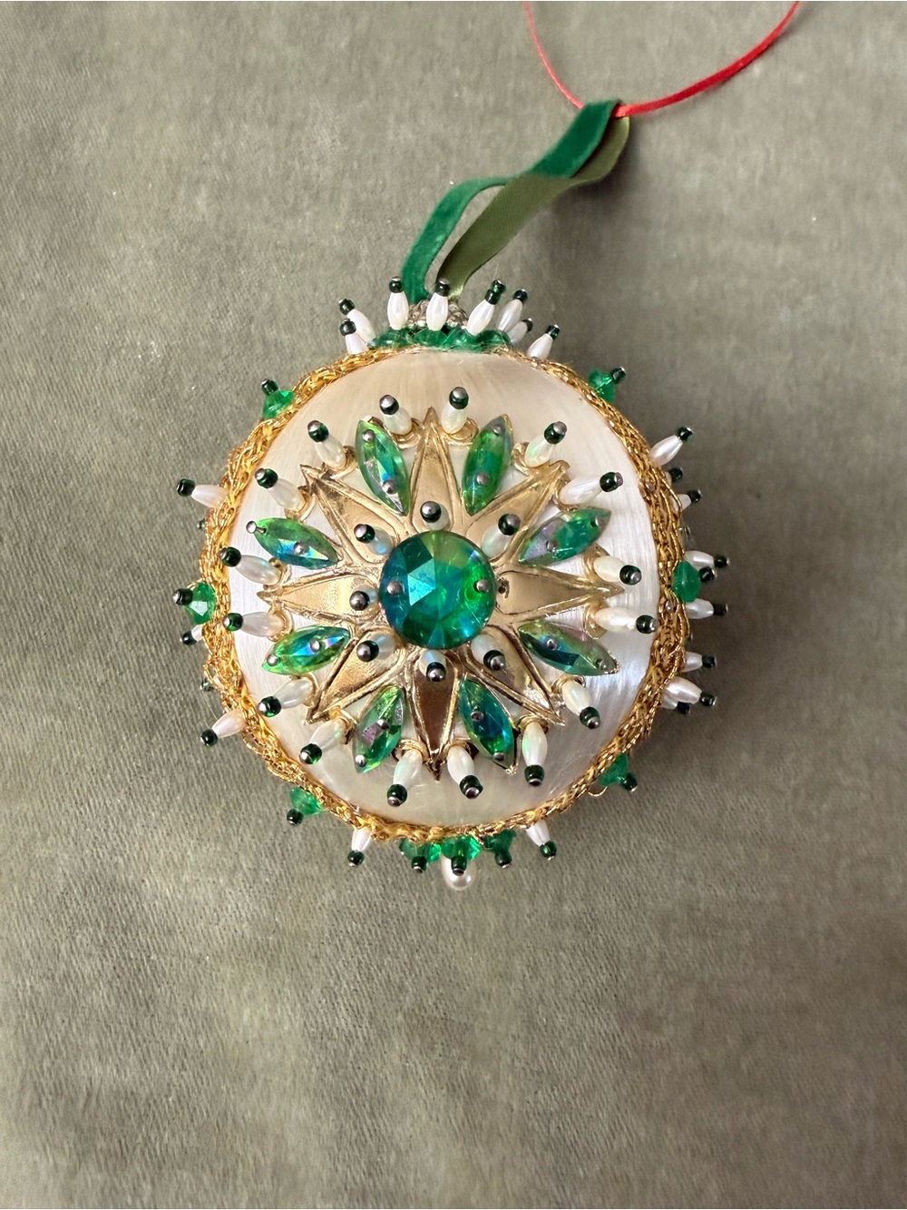 Vintage Handmade Beaded Jewel Embellished Christmas Ornament #8